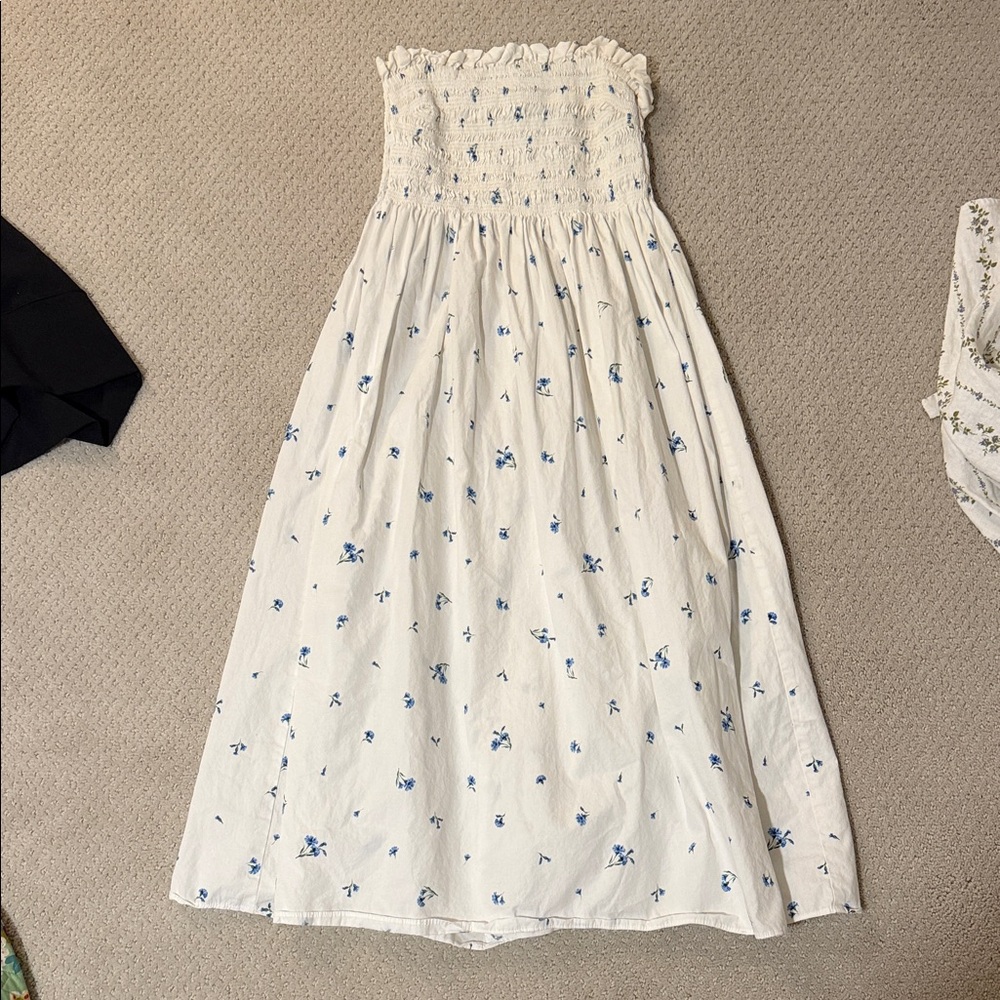 H&M White and Blue Floral Midi Dress